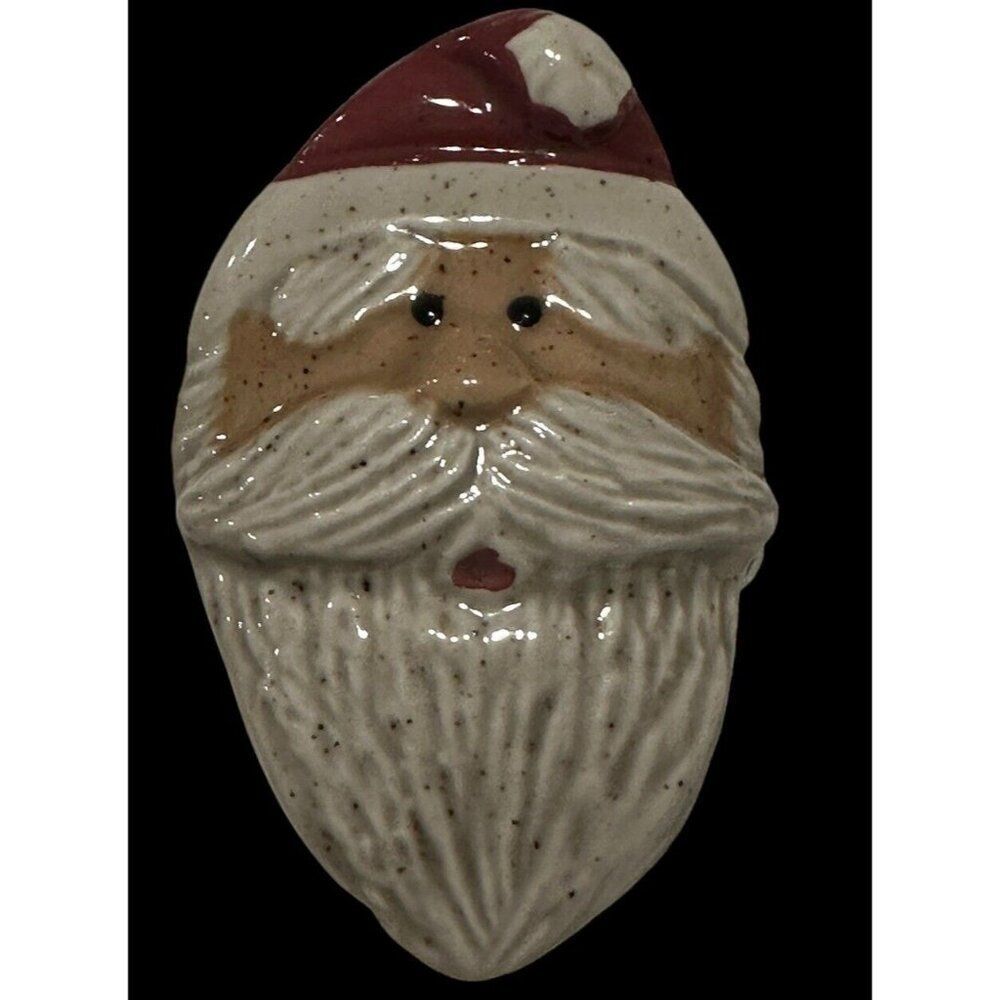 Handmade ceramic Art Pottery Santa Claus Face pin Brooch glazed Christmas